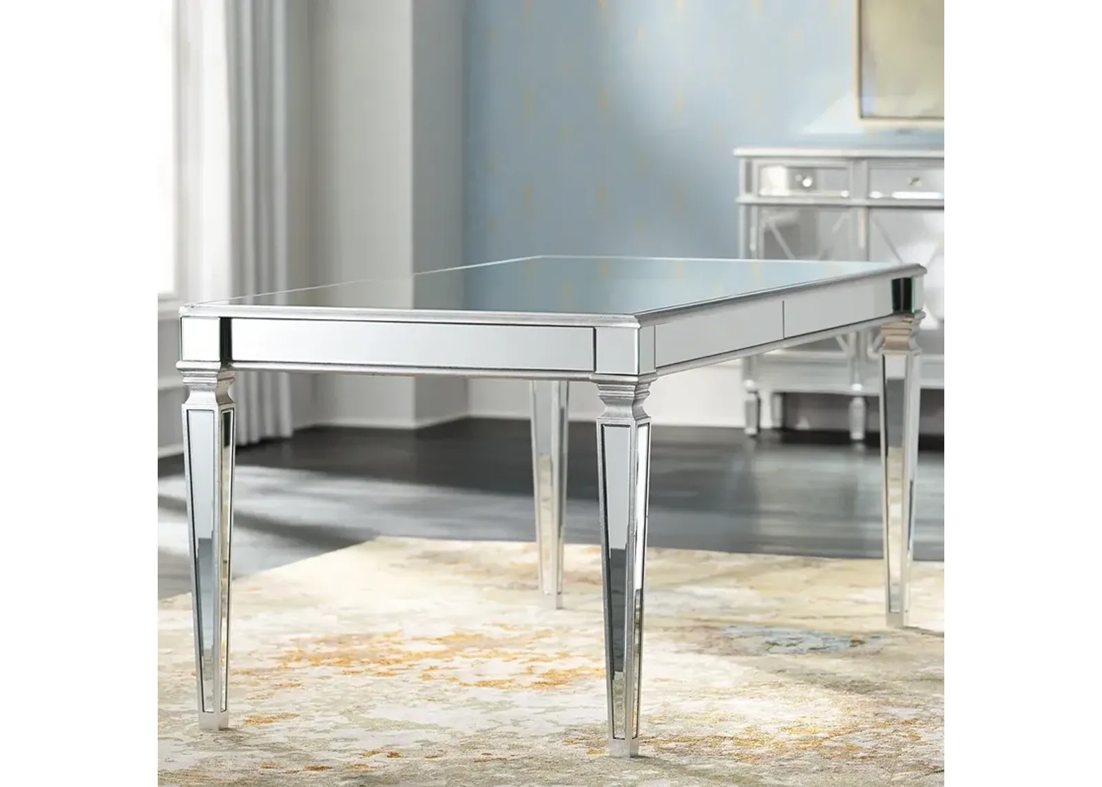 Veronica 71" Wide Silver and Mirror Dining Table