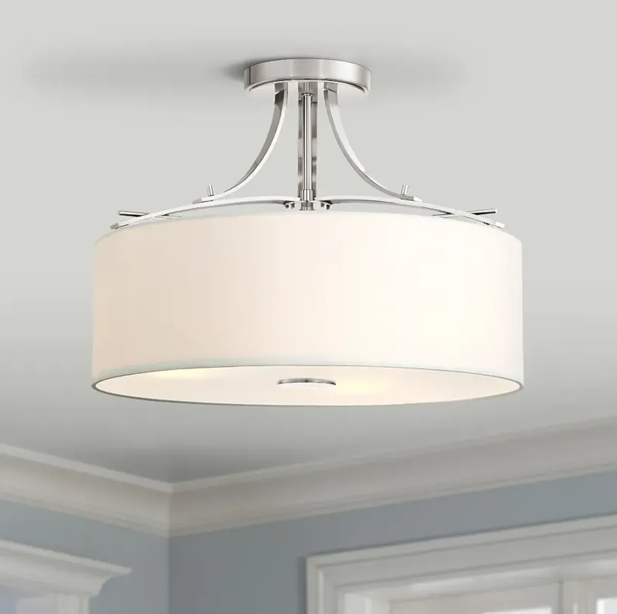 Minka Poleis 16 1/2" Wide Brushed Nickel Semi Flush Drum Ceiling Light
