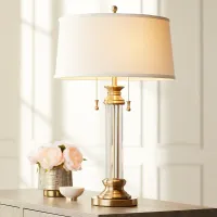 Vienna Full Spectrum Rolland 30" Brass and Glass Column Table Lamp