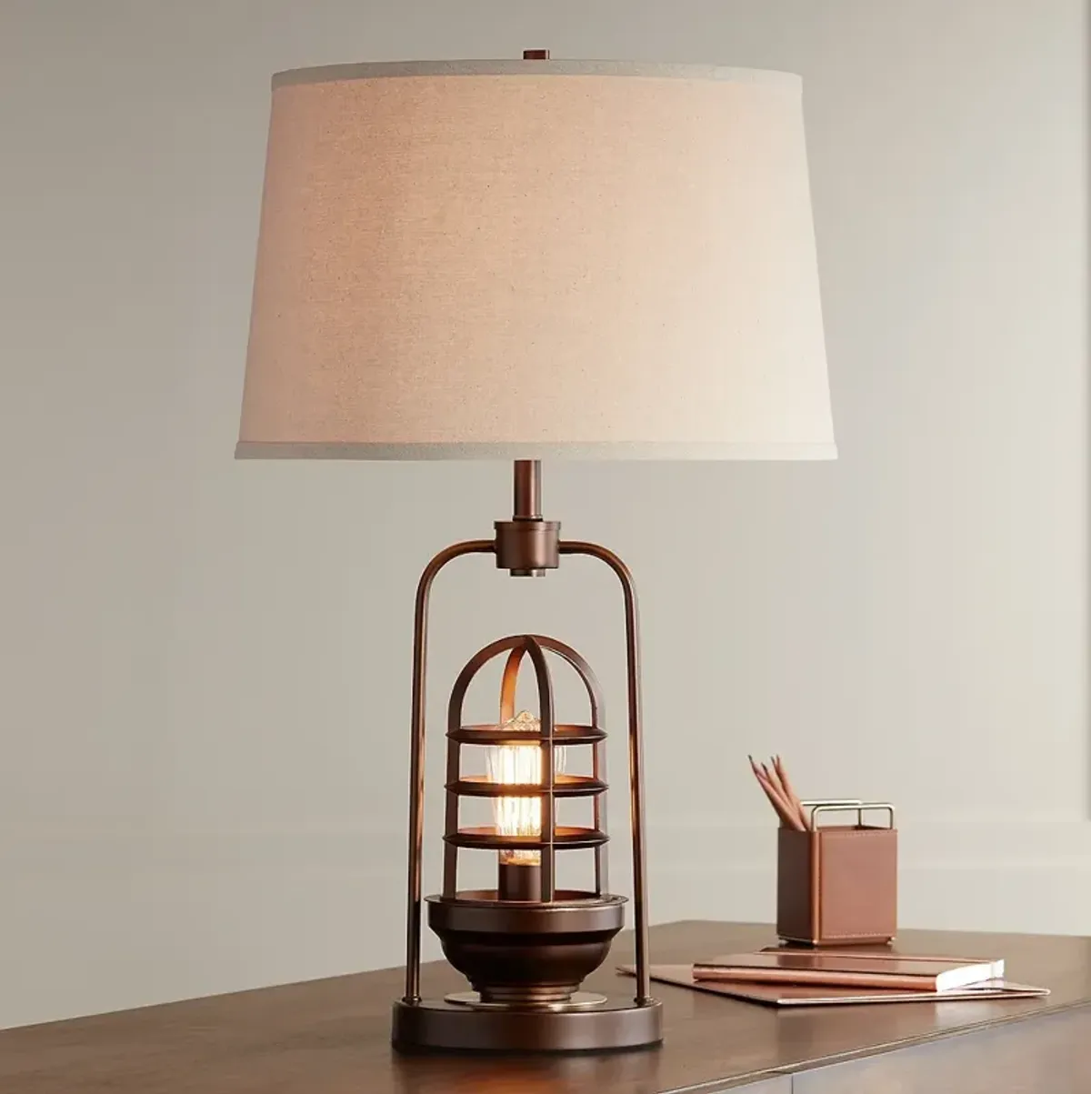 Franklin Iron Works Hobie Bronze Rustic Industrial Night Light Table Lamp