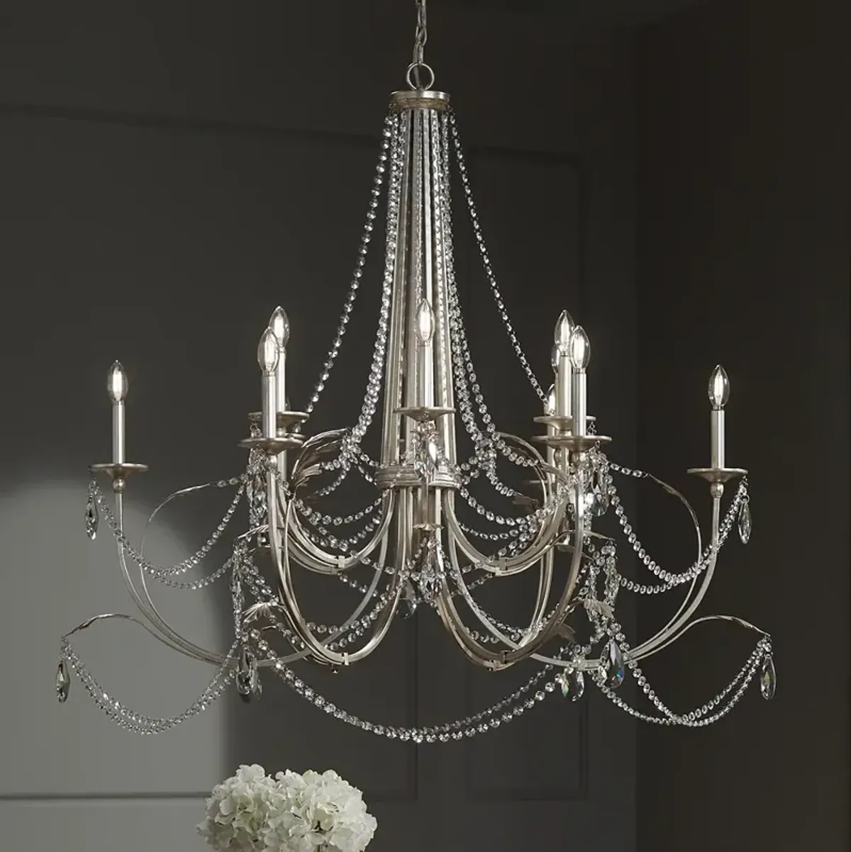 Regency Hill Strand 46" Wide Silver Leaf 12-Light Chandelier