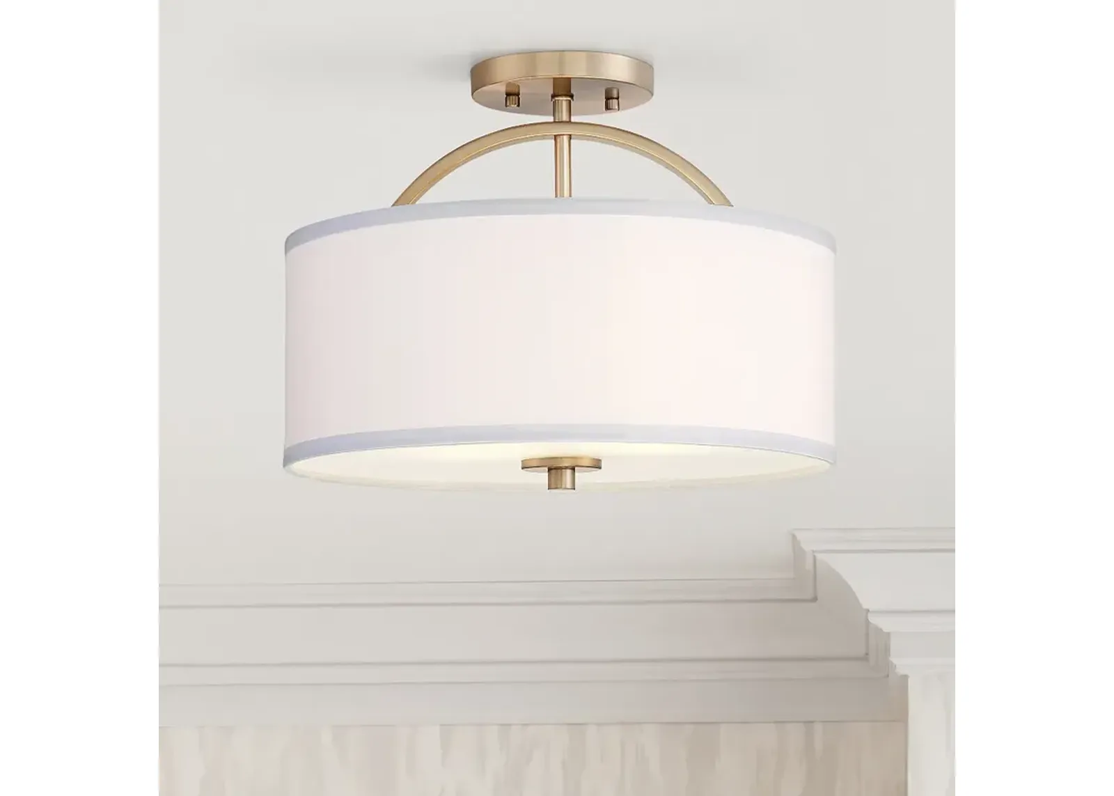 Possini Euro Halsted 15" Brass with White Linen Shade Ceiling Light