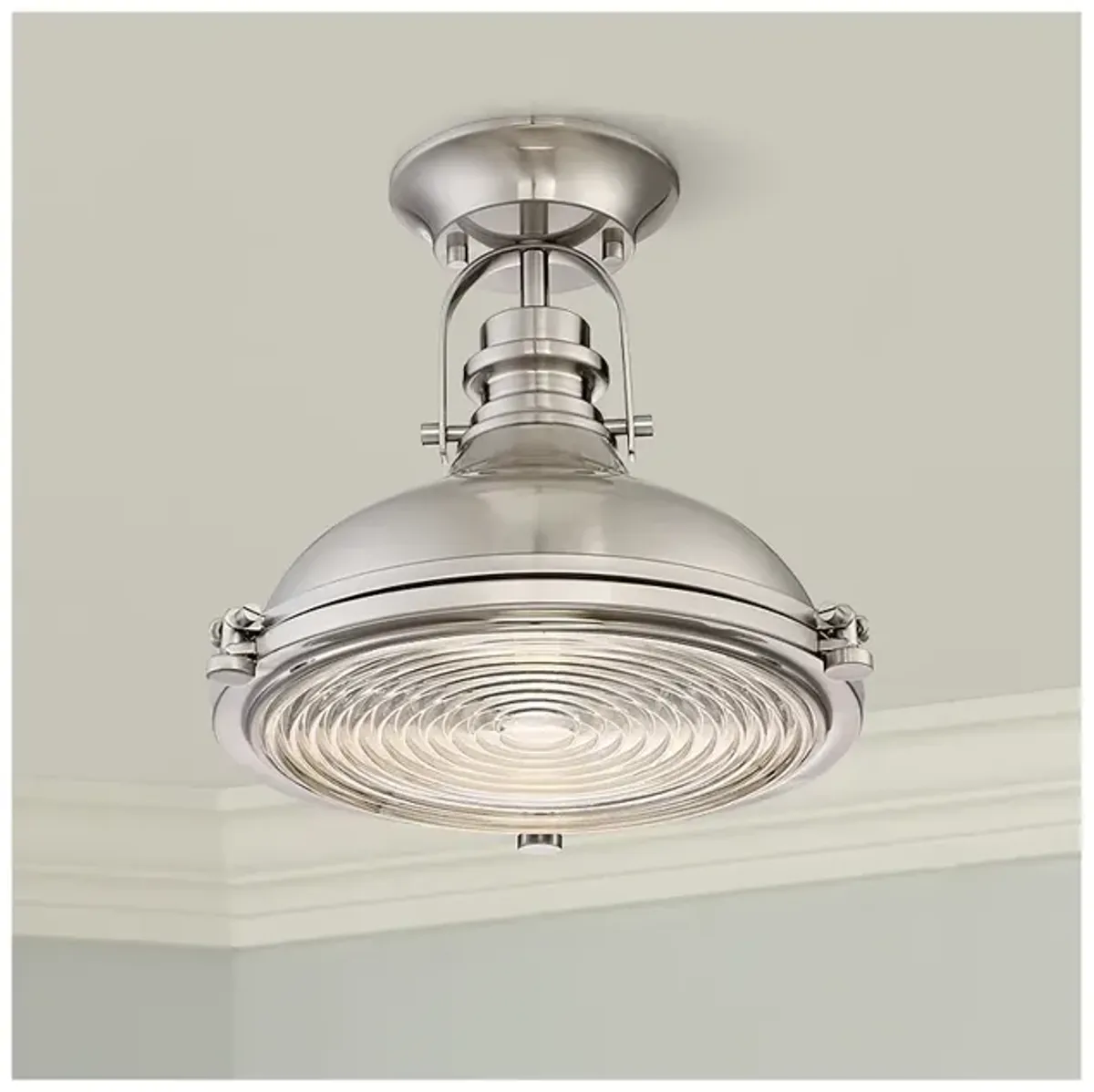 Possini Euro Verndale 11 3/4" Brushed Nickel Industrial Ceiling Light