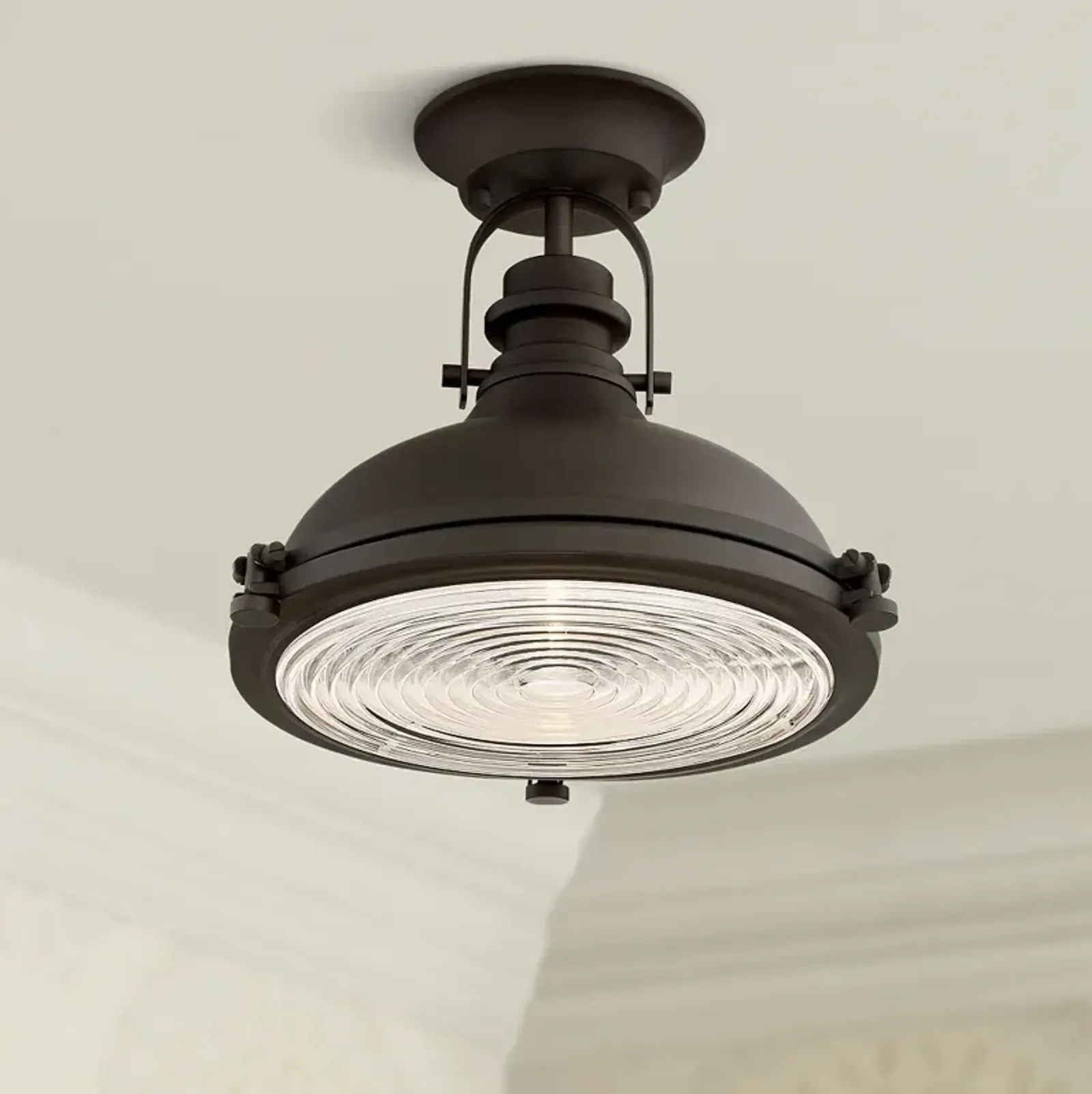 Possini Euro Verndale 11 3/4" Wide Bronze Industrial Ceiling Light