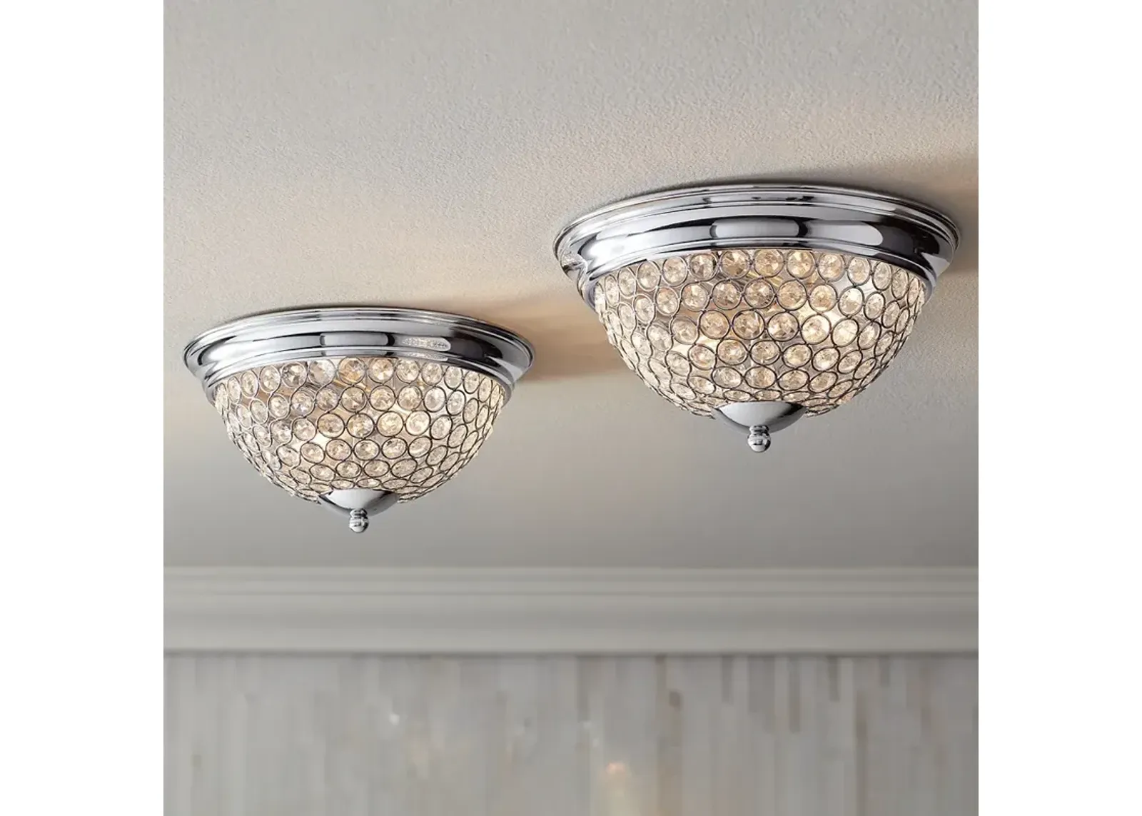 Possini Euro Faith Chrome-Crystal Ceiling Lights Set of 2