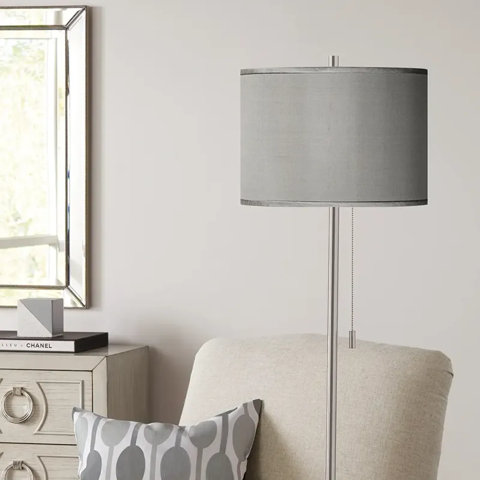 Possini Euro 62" Gray and Brushed Nickel Pull Chain Floor Lamp