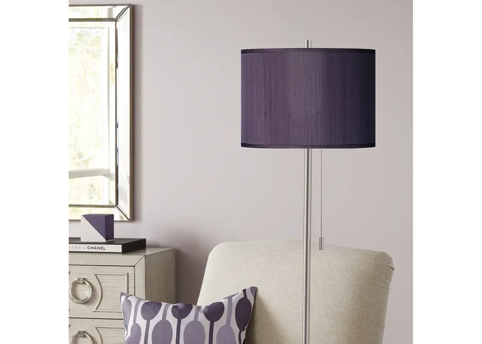 Possini Euro 62" Eggplant Purple Brushed Nickel Pull Chain Floor Lamp