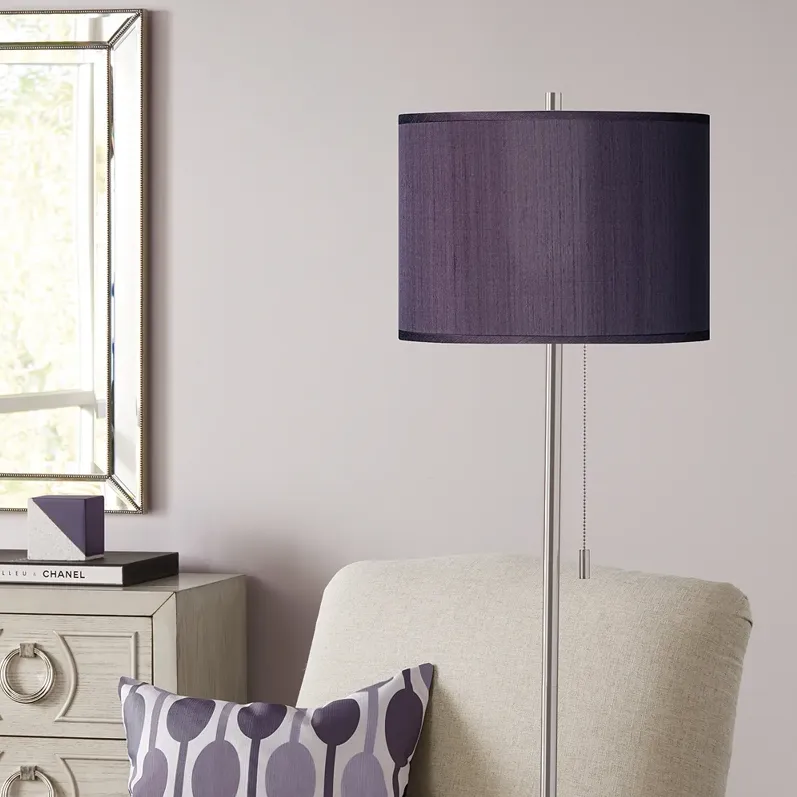 Possini Euro 62" Eggplant Purple Brushed Nickel Pull Chain Floor Lamp