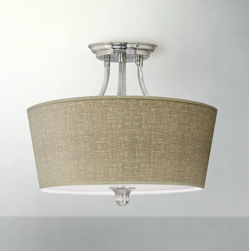 Burlap Print Tapered Drum Giclee Ceiling Light