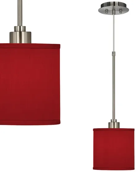 Possini Euro Design 7" Wide Textured Faux Silk Red Mini Pendant Light