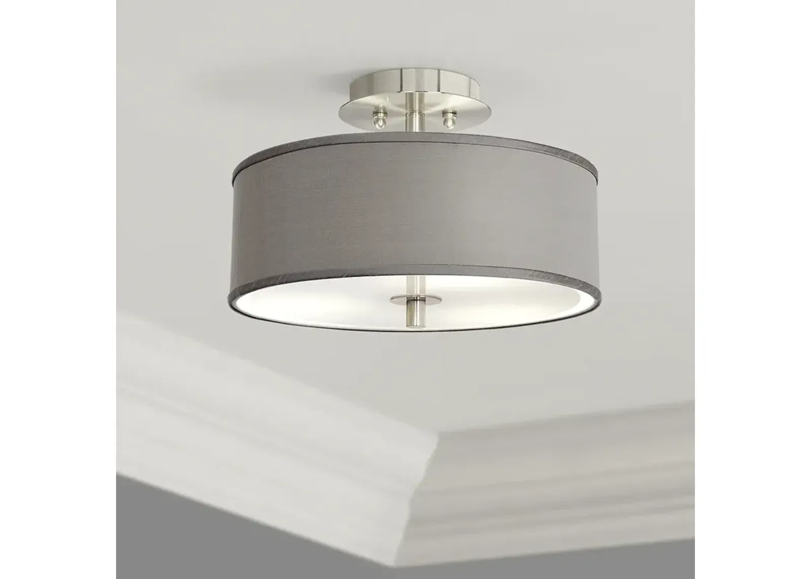 Possini Euro Gray Faux Silk 14" Wide Ceiling Light