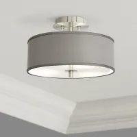 Possini Euro Gray Faux Silk 14" Wide Ceiling Light