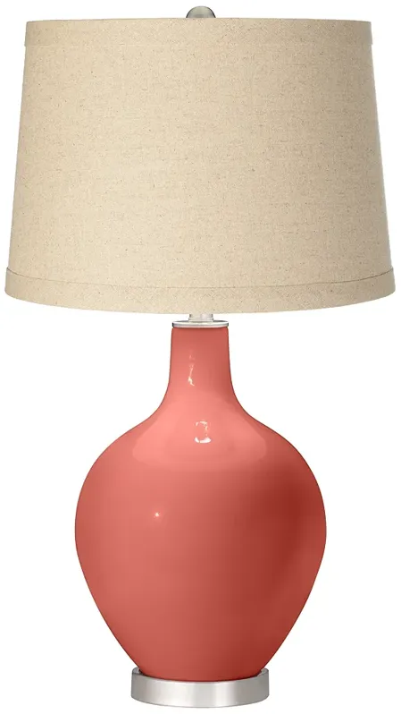 Color Plus Ovo 28 1/2" Oatmeal Linen Shade Coral Reef Pink Table Lamp