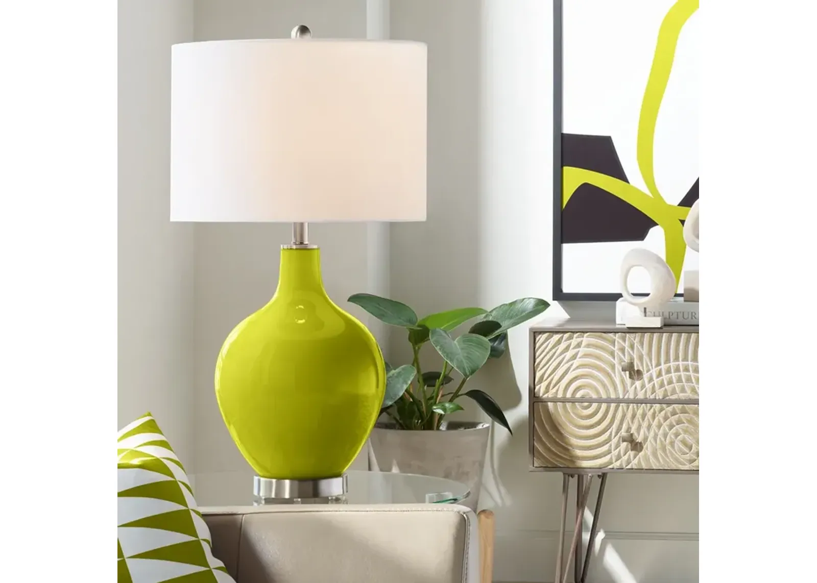 Color Plus Ovo 28 1/2" White Shade Olive Green Table Lamp