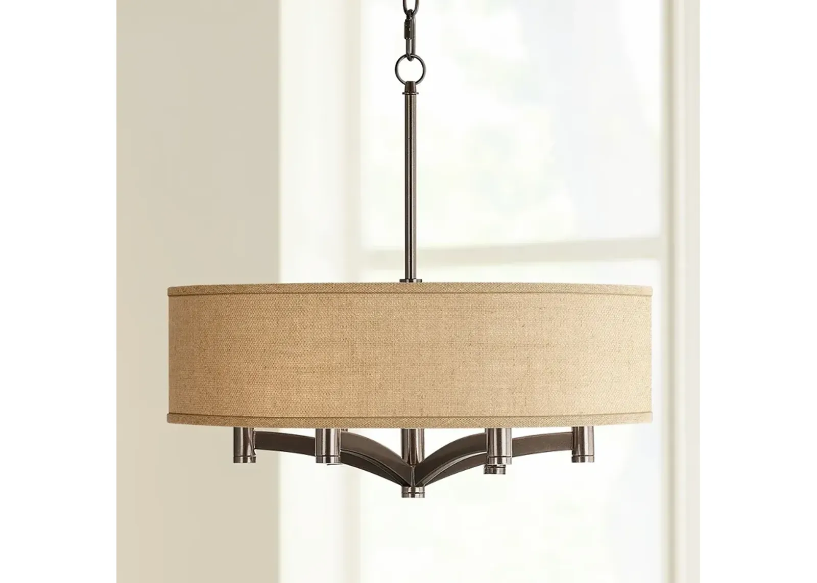 Possini Euro Ava 20" Wide Woven Burlap 6-Light Bronze Pendant