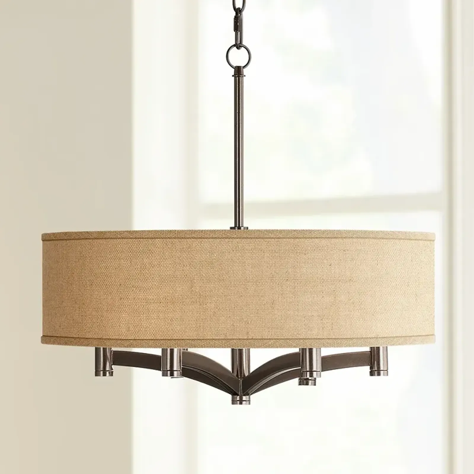 Possini Euro Ava 20" Wide Woven Burlap 6-Light Bronze Pendant