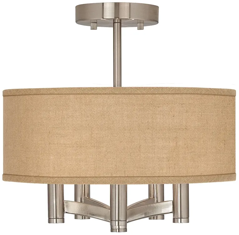 Possini Euro Ava 14" Wide Woven Burlap 5-Light Nickel Ceiling Light