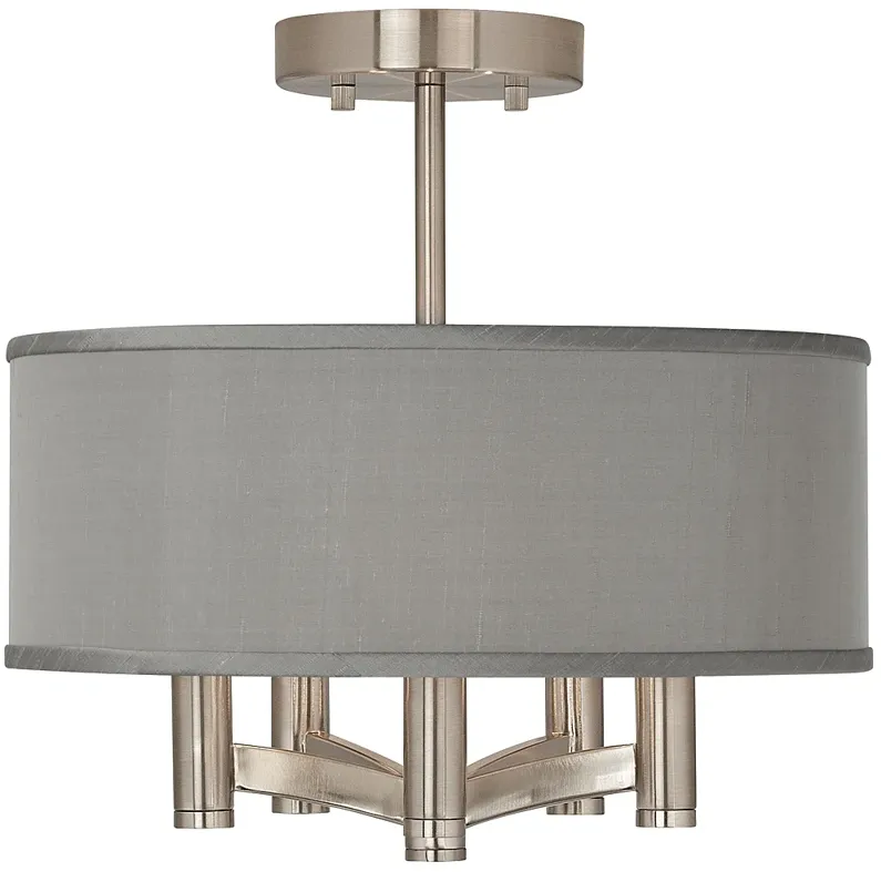 Possini Euro Ava 20" Wide Gray Faux Silk 5-Light Nickel Ceiling Light