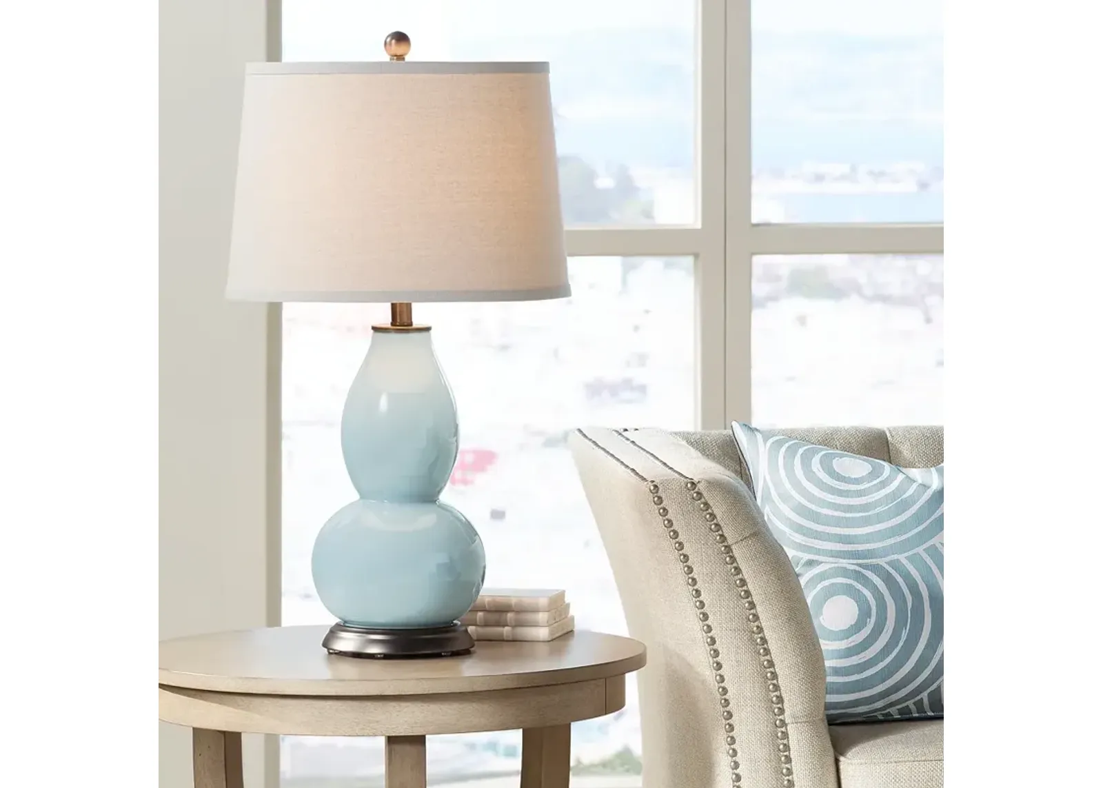 Color Plus Double Gourd 28 3/4" High Rain Blue Table Lamp