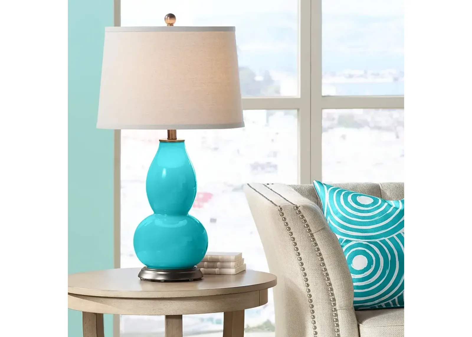 Color Plus Double Gourd 28 3/4" High Surfer Blue Table Lamp