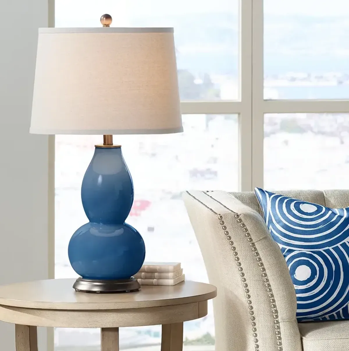 Regatta Blue Double Gourd Table Lamp