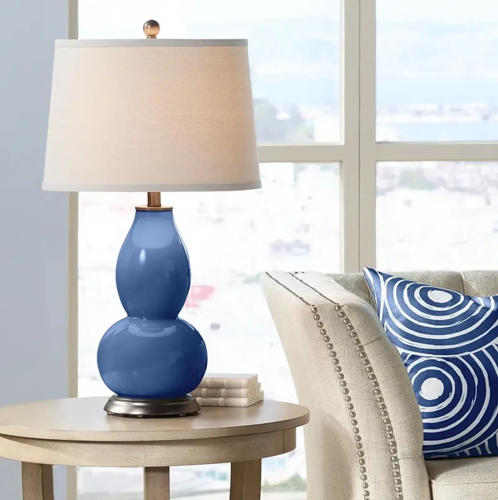 Color Plus Double Gourd 28 3/4"  High Monaco Blue Table Lamp
