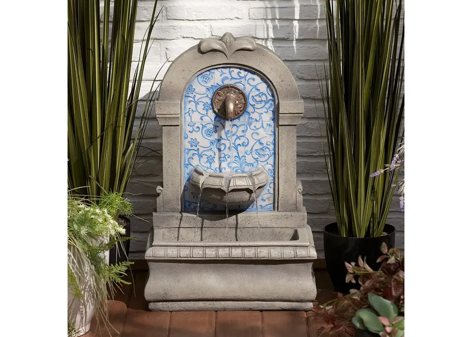 Manhasset 30 1/4" High Stone and Blue Outdoor Floor Fountain