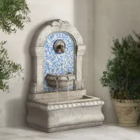 Manhasset 30 1/4" High Stone and Blue Outdoor Floor Fountain