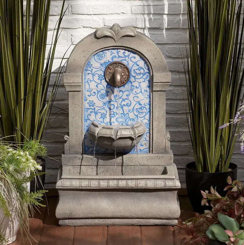 Manhasset 30 1/4" High Stone and Blue Outdoor Floor Fountain