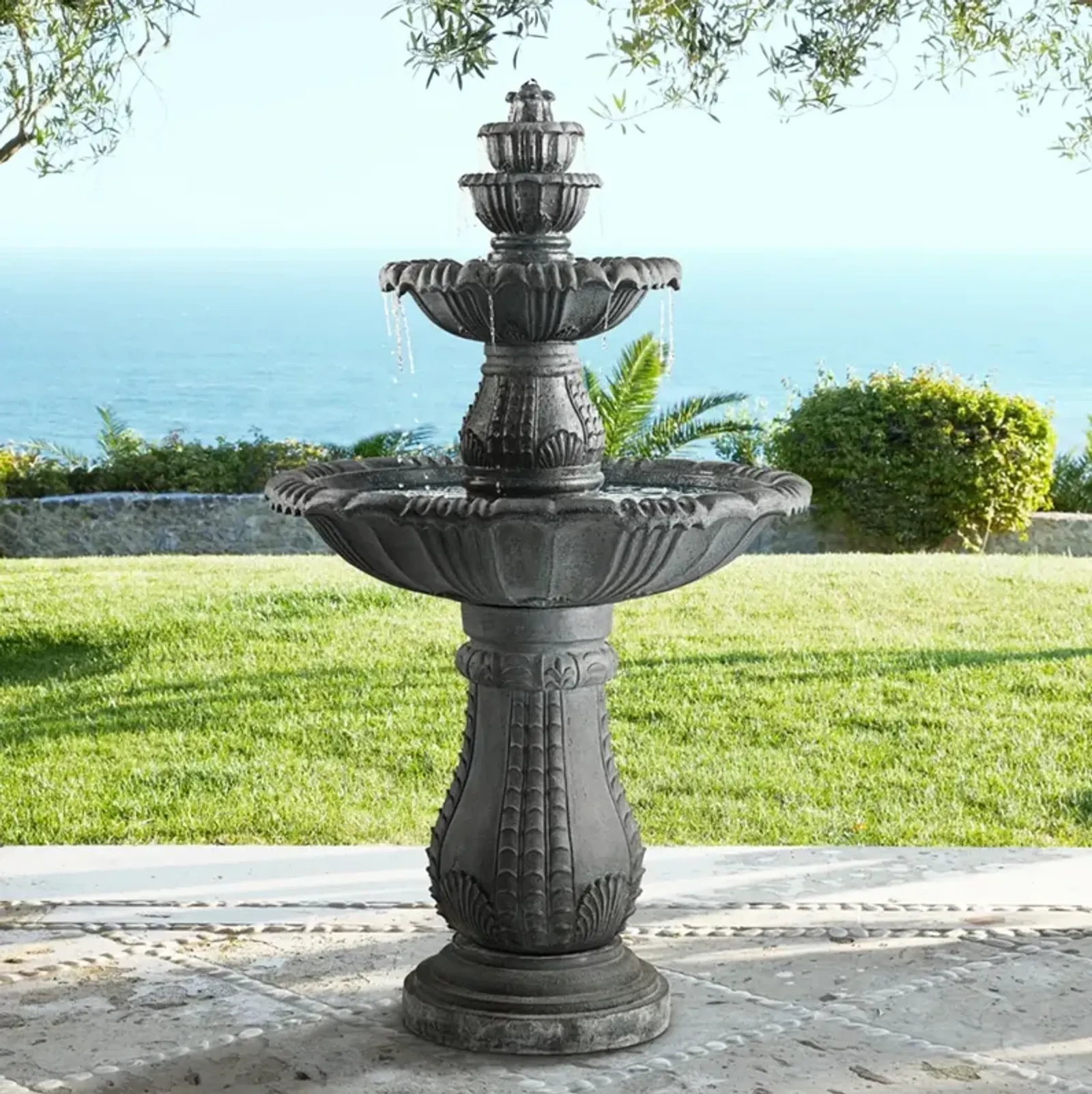 Hampton 56 3/4" High Slate Finish 4-Tier Outdoor Fountain with Light