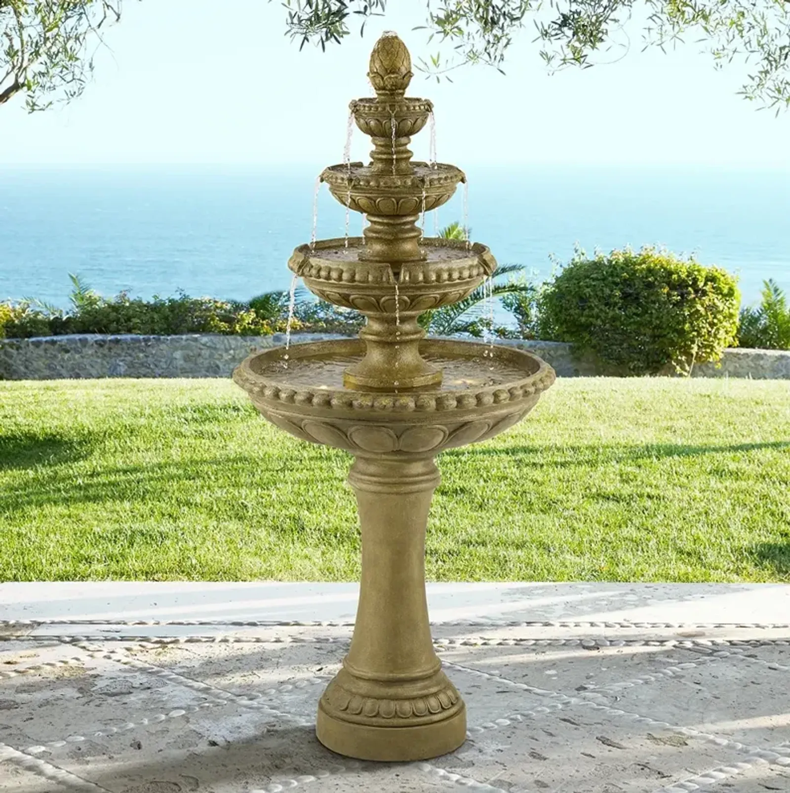 Sag Harbor 66" High Stone 4-Tier LED Outdoor Floor Fountain