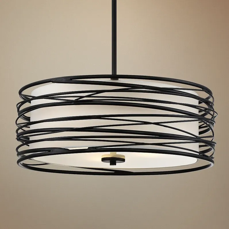 Quoizel Spiral 20" Wide Mystic Black and White Drum Pendant Light