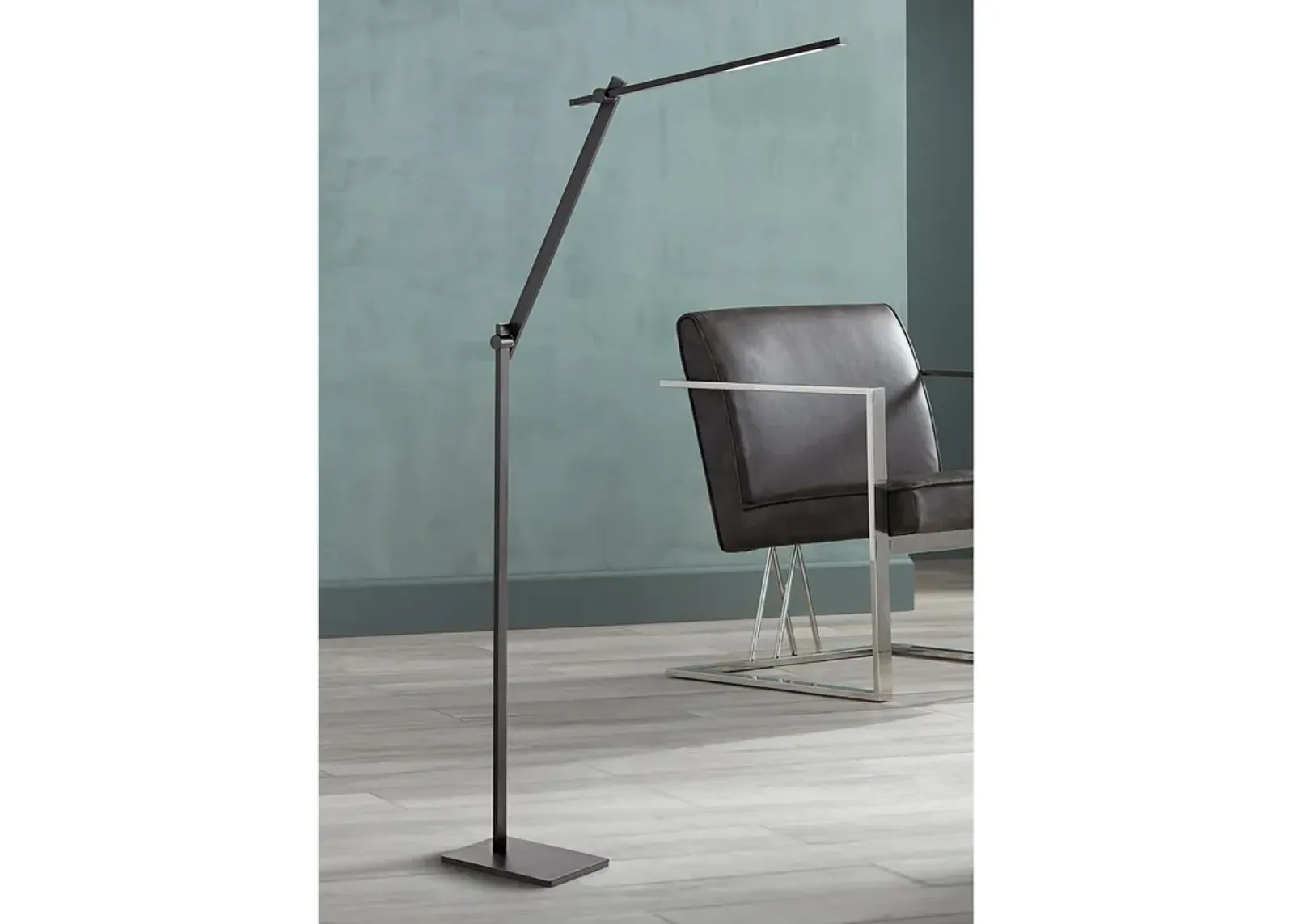 Possini Euro Barrett Adjustable Height Anodized Black Modern LED Floor Lamp