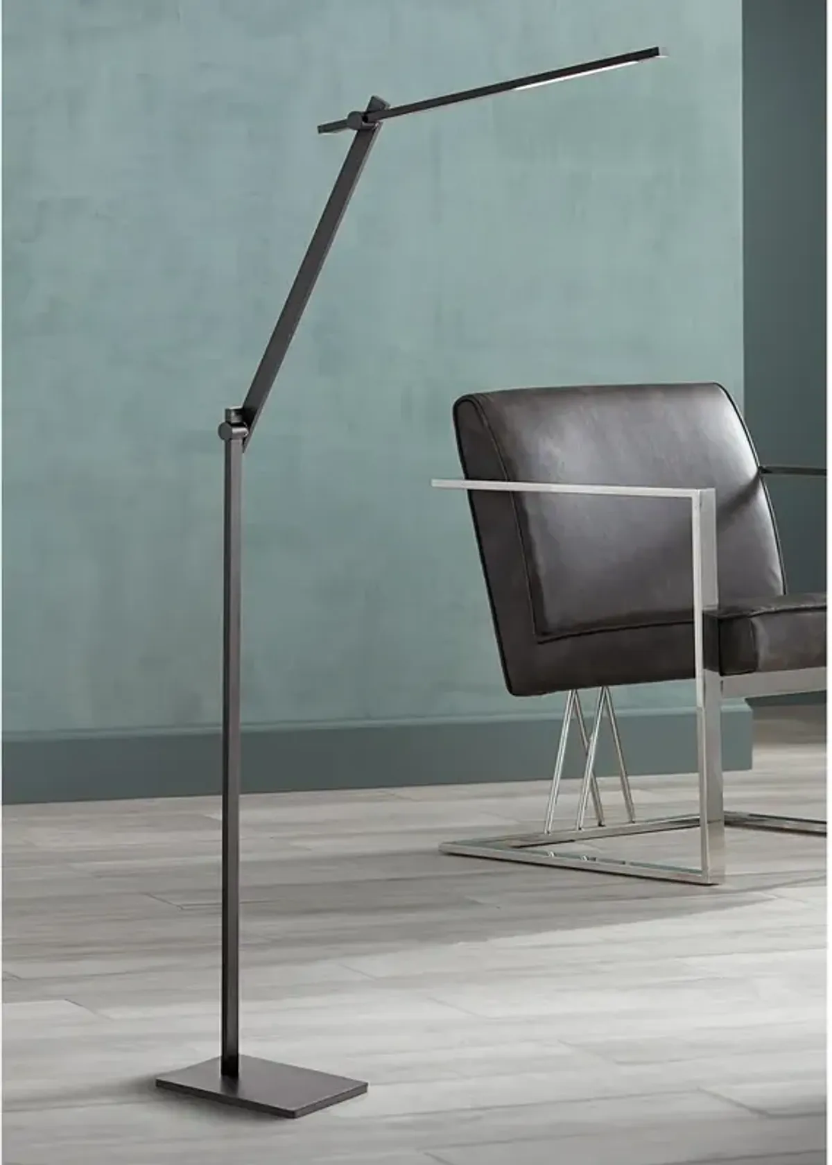 Possini Euro Barrett Adjustable Height Anodized Black Modern LED Floor Lamp