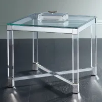 Jenna Chrome and Acrylic 22" Square Modern Accent Table