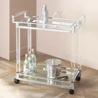 Rossi 32 3/4" Wide Clear Acrylic and Chrome Rolling Serving Bar Cart
