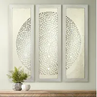 Pini Woven Ivory 47" High Mirrored Wall Art Set of 3