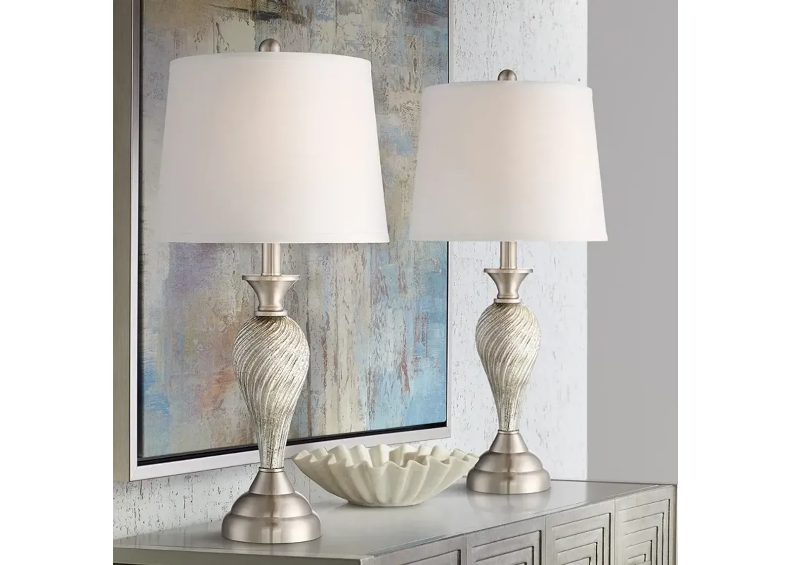 Regency Hill Arden Nickel and Glass Twist Column Table Lamps Set of 2