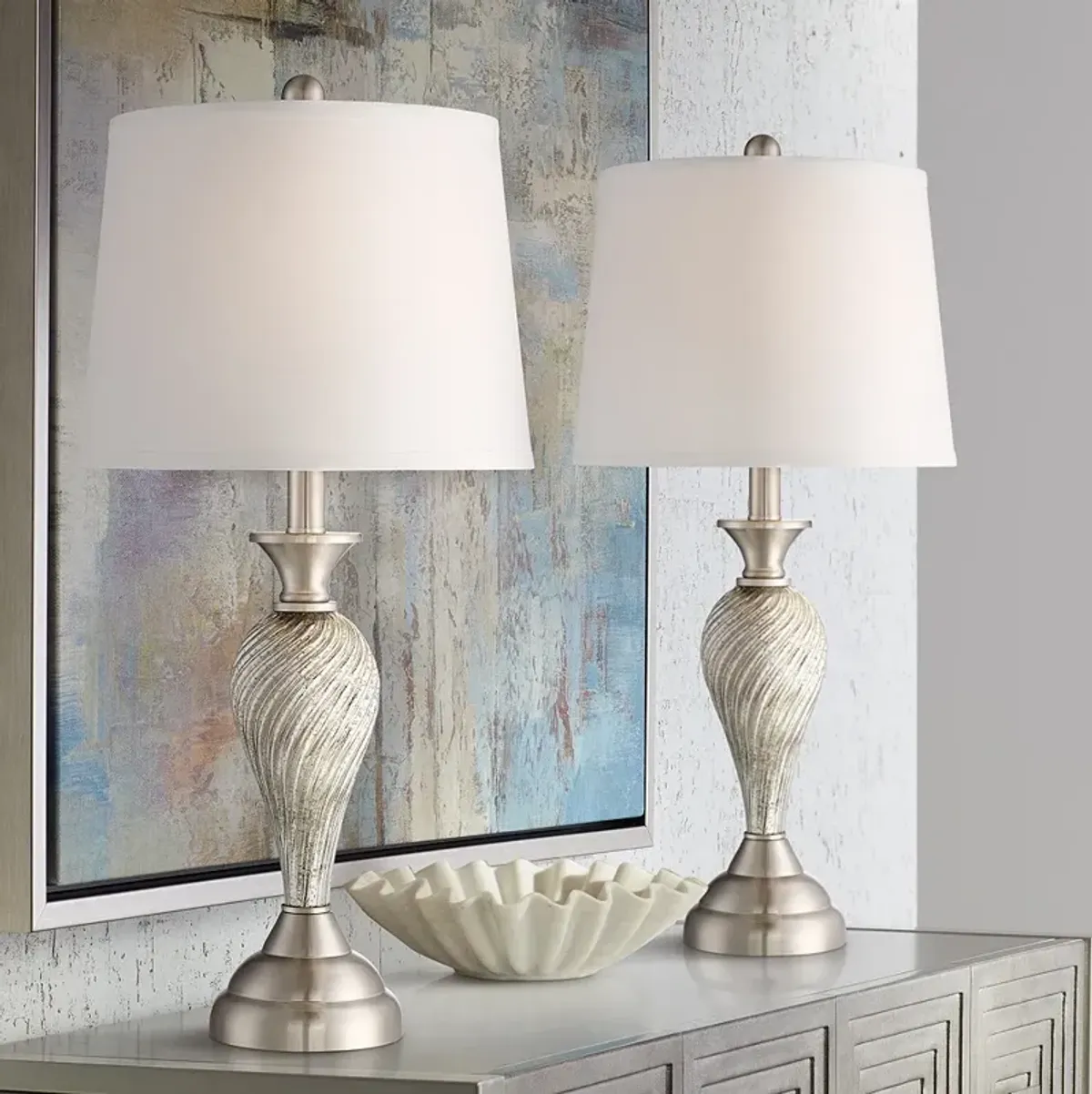 Regency Hill Arden Nickel and Glass Twist Column Table Lamps Set of 2