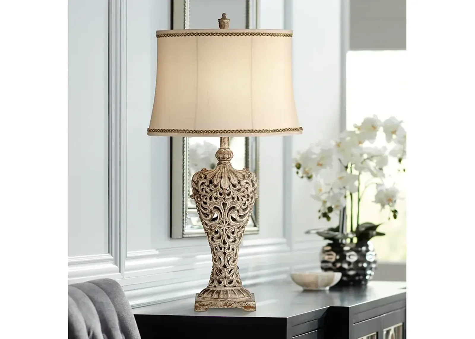 Barnes and Ivy Elle 33" Gold Table Lamp with Florentine Twist Shade