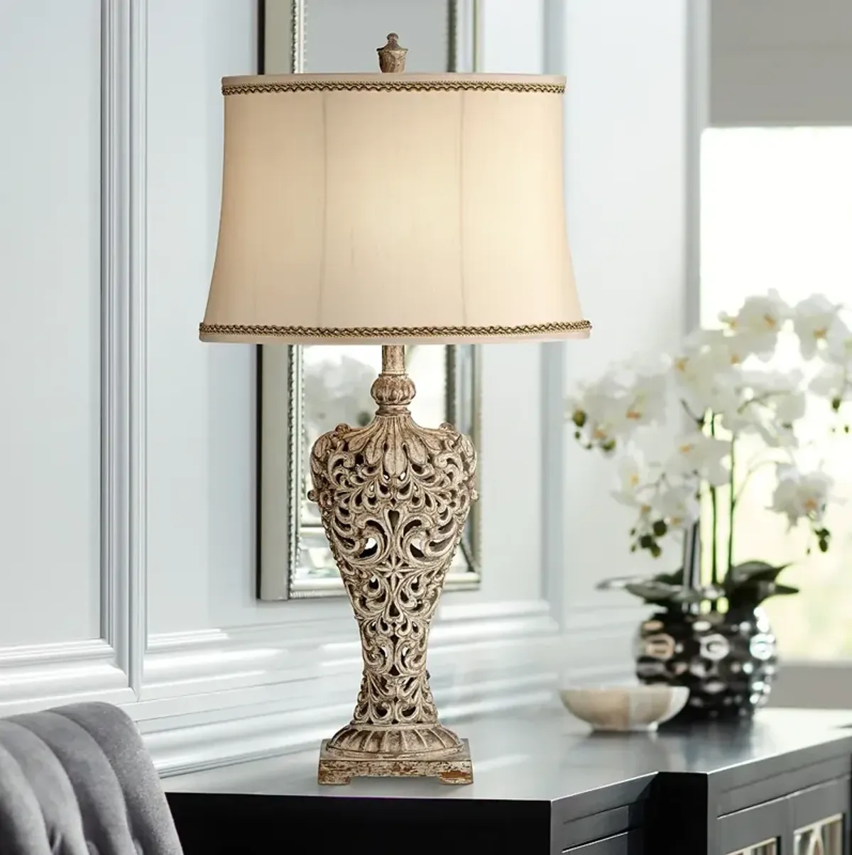 Barnes and Ivy Elle 33" Gold Table Lamp with Florentine Twist Shade