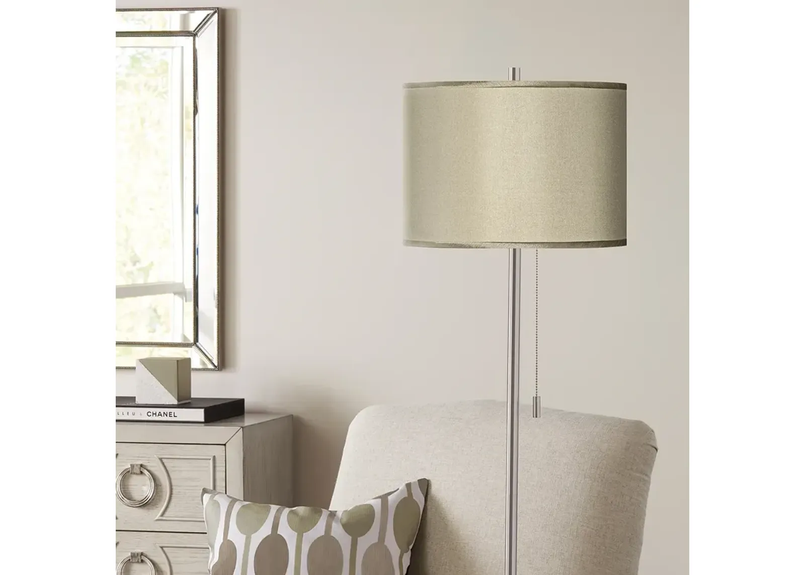 Possini Euro 62" Sesame Shade Brushed Nickel Pull Chain Floor Lamp