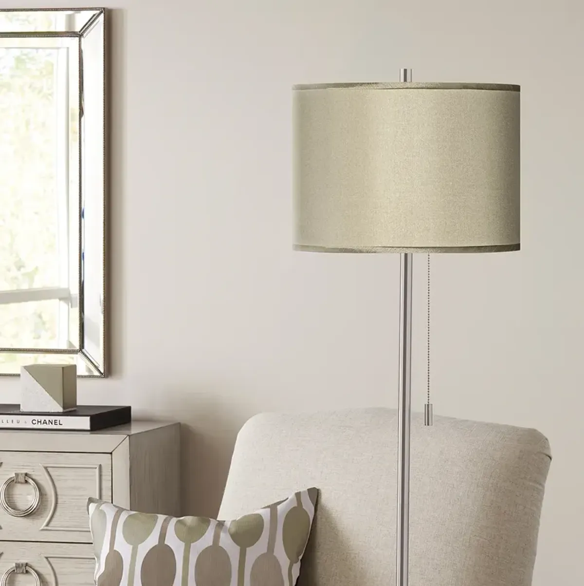 Possini Euro 62" Sesame Shade Brushed Nickel Pull Chain Floor Lamp