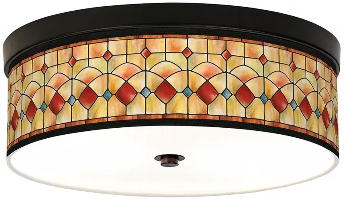 Giclee Gallery 14" Wide Reds Shade Pattern Bronze LED Ceiling Light