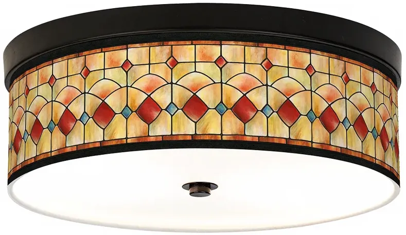 Giclee Gallery 14" Wide Reds Shade Pattern Bronze LED Ceiling Light