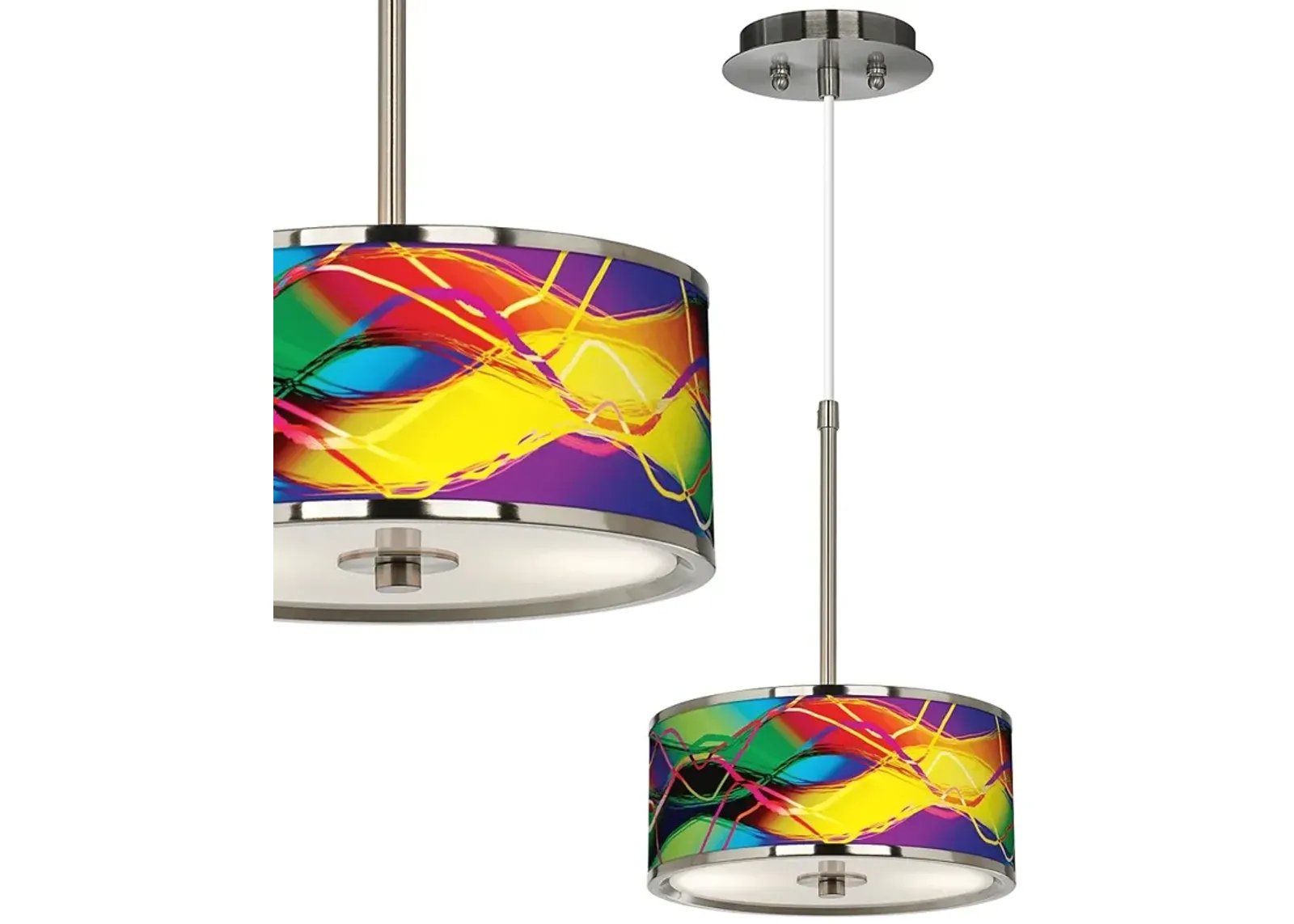 Giclee Glow 10 1/4" Colors In Motion CFL Modern Drum Mini Pendant