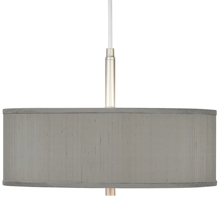 Possini Euro 16" Wide Gray Textured Drum Modern Pendant Chandelier