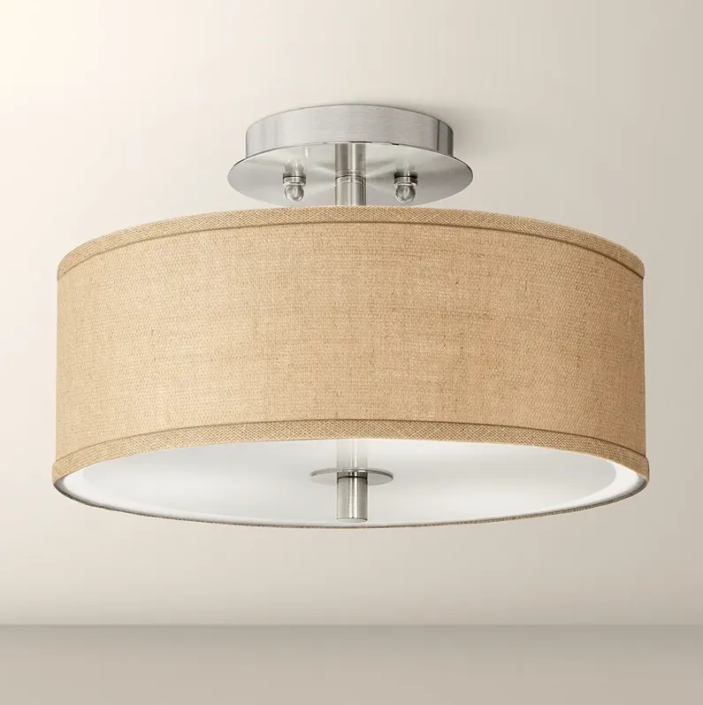 Possini Euro Woven Burlap 14" Wide Modern Ceiling Light