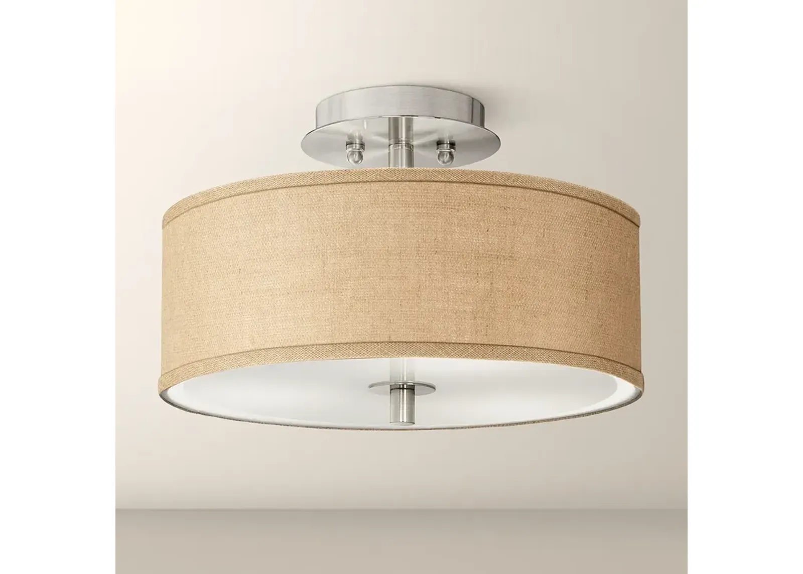 Possini Euro Woven Burlap 14" Wide Modern Ceiling Light