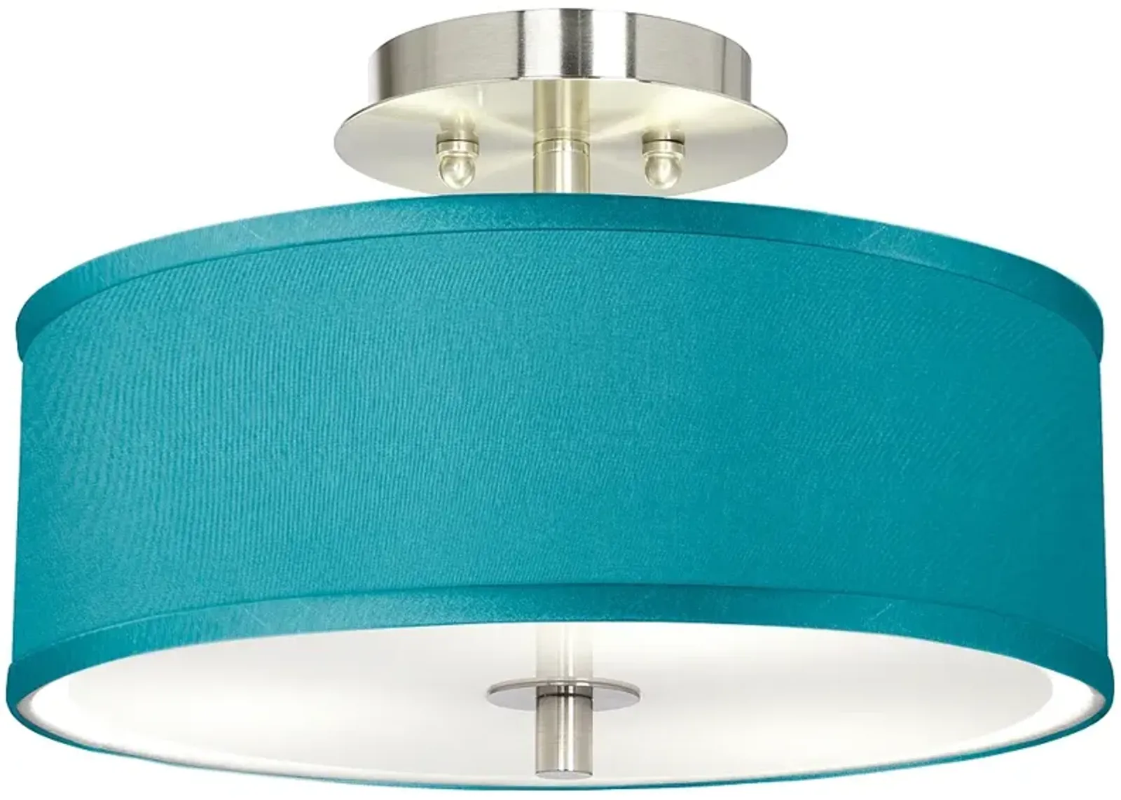 Possini Euro 14" Wide Teal Blue Faux Silk Brushed Nickel Ceiling Light